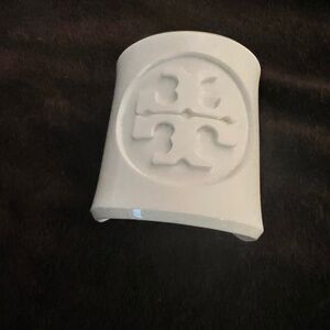 TORY BURCH White Lucite Resin Logo Wide Cuff Bracelet‎